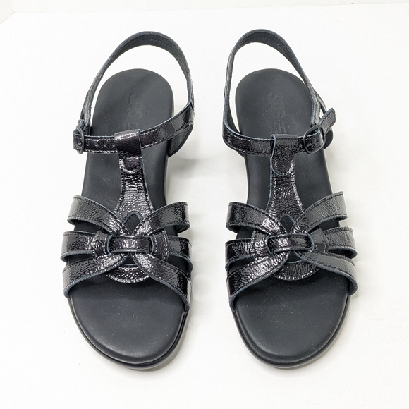SAS Aurora Strappy Sandals, Black Leather, Women\'s 8.5 Wide